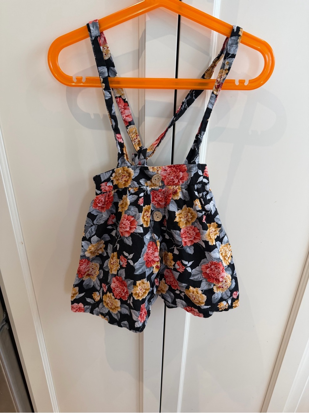 Handmade 2-3t Floral Suspender Skirt for Kids - Black with Pink & Yellow Flowers